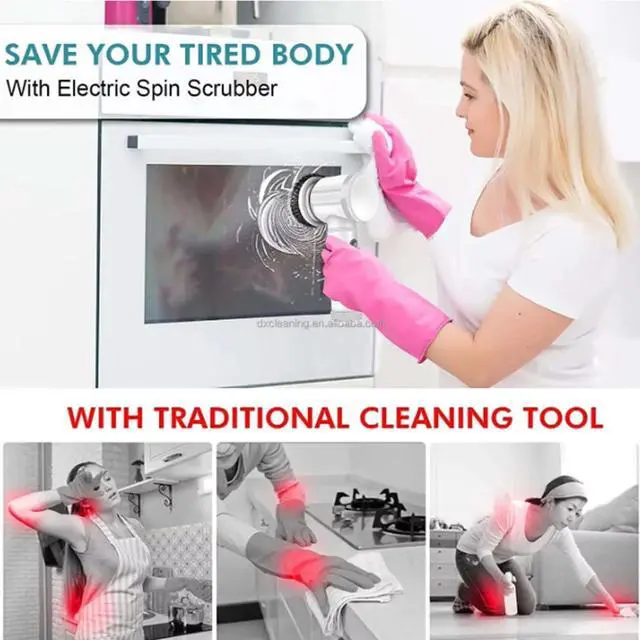 Alt view image 6 of 7 - Electric Spin Scrubber, Cordless Bathroom Scrubber IPX6 Waterproof with 5 Replaceable Heads, Power Scrub Brush for Shower, Tiles, Kitchen Scrub Brush for Cleaning