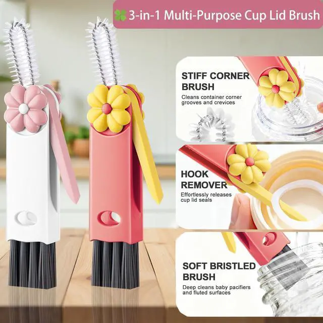 Alt view image 2 of 6 - Cup Lid Gap Cleaning Brush, 3 in 1 Cup Lid Brush, Multifunctional Water Bottle Cleaning Brush, Home Kitchen Crevice Brush Tools for Tiny Cup Lid Detail, Bottle Tight Spaces Cup(3 PCS)