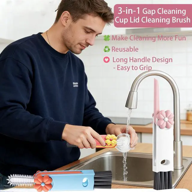 Alt view image 6 of 6 - Cup Lid Gap Cleaning Brush, 3 in 1 Cup Lid Brush, Multifunctional Water Bottle Cleaning Brush, Home Kitchen Crevice Brush Tools for Tiny Cup Lid Detail, Bottle Tight Spaces Cup(3 PCS)