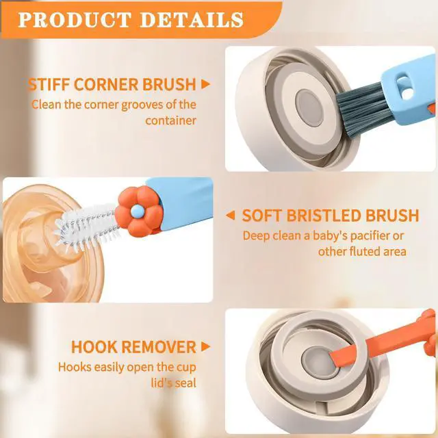 Alt view image 4 of 7 - 3 in 1 Cup Lid Gap Cleaning Brush Set, Multifunctional Bottle Cleaning Brush, Cup Lid Gap Cleaner, Home Kitchen Crevice Brush Tools (3 Pack)
