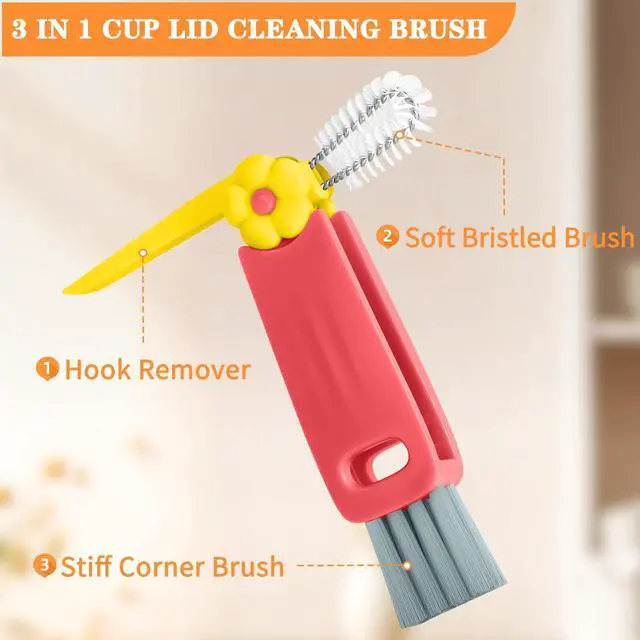Alt view image 4 of 7 - 3 in 1 Cup Lid Gap Cleaning Brush Set, Multifunctional Insulation Bottle Cleaning Brush, Mutipurpose Portable Cup Lid Gap Cleaner, Home Kitchen Crevice Brush Cleaning Tools