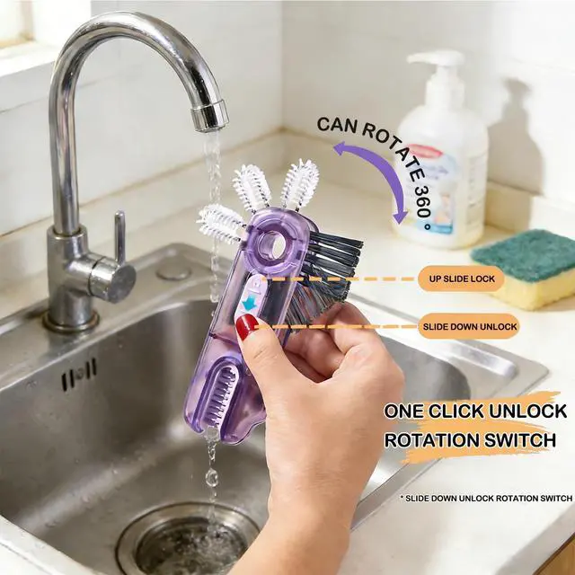 Alt view image 2 of 7 - 3 in 1 Cup Lid Gap Cleaning Brush Set, 3PCS Multifunctional Bottle Cleaning Brush, Cup Lid Gap Bottle Cleaner Home Kitchen Brush Tools Multicolor
