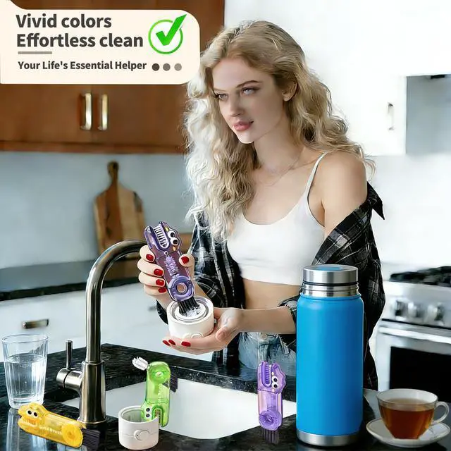 Alt view image 5 of 7 - 3 in 1 Cup Lid Gap Cleaning Brush Set, 3PCS Multifunctional Bottle Cleaning Brush, Cup Lid Gap Bottle Cleaner Home Kitchen Brush Tools Multicolor