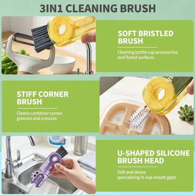 Alt view image 6 of 7 - 3 in 1 Cup Lid Gap Cleaning Brush Set, 3PCS Multifunctional Bottle Cleaning Brush, Cup Lid Gap Bottle Cleaner Home Kitchen Brush Tools Multicolor