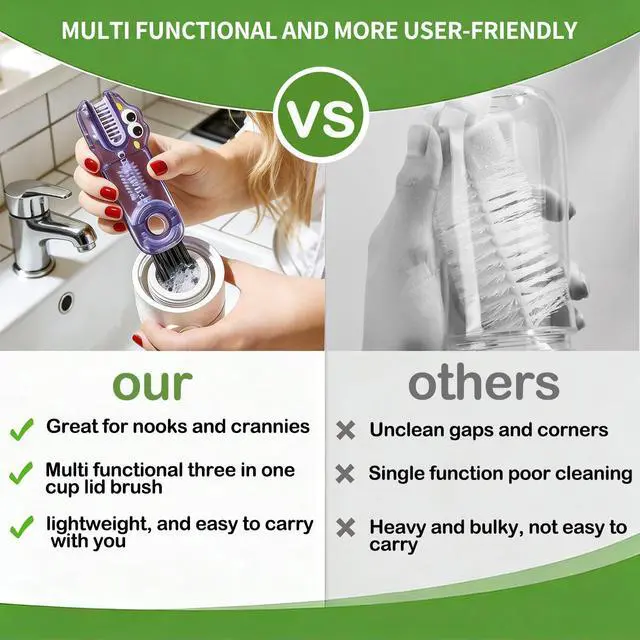 Alt view image 4 of 7 - 3 in 1 Cup Lid Gap Cleaning Brush Set, 3PCS Multifunctional Bottle Cleaning Brush, Cup Lid Gap Bottle Cleaner Home Kitchen Brush Tools Multicolor