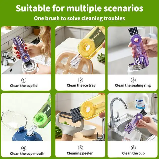 Alt view image 7 of 7 - 3 in 1 Cup Lid Gap Cleaning Brush Set, 3PCS Multifunctional Bottle Cleaning Brush, Cup Lid Gap Bottle Cleaner Home Kitchen Brush Tools Multicolor