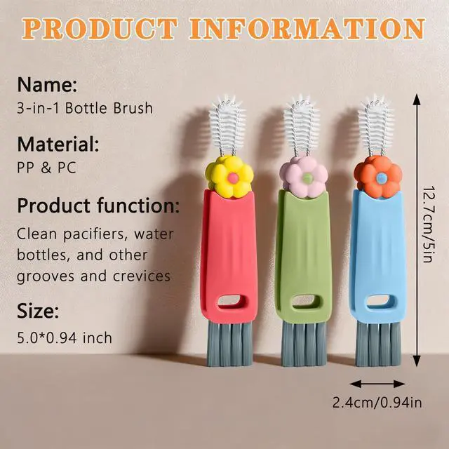Alt view image 2 of 7 - 3 in 1 Cup Lid Gap Cleaning Brush Set, Multifunctional Bottle Cleaning Brush, Cup Lid Gap Cleaner, Home Kitchen Crevice Brush Tools (3 Pack)