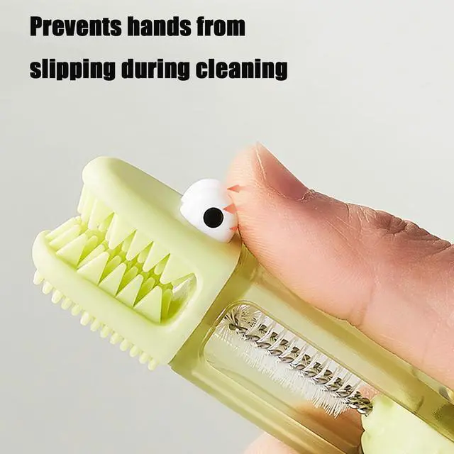 Alt view image 2 of 7 - 3-in-1 Crocodile Bottle Lid Cleaning Brush Set, Tiny Crevice Gap Cleaner for Insulated Tumblers, Sport Water Bottles & Baby Bottles, 3 PCS Brush for Lids & Straws (Blue/Orange/Green)