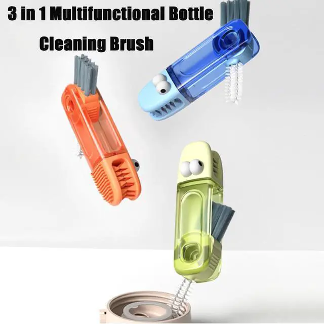 Alt view image 3 of 7 - 3-in-1 Crocodile Bottle Lid Cleaning Brush Set, Tiny Crevice Gap Cleaner for Insulated Tumblers, Sport Water Bottles & Baby Bottles, 3 PCS Brush for Lids & Straws (Blue/Orange/Green)