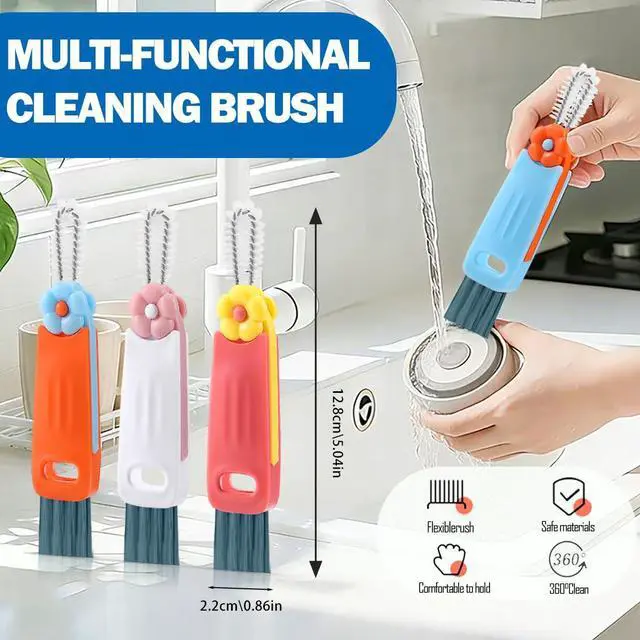Alt view image 2 of 6 - 3 in 1 Cup Lid Cleaning Brush, 4PCS Multifunctional Crevice Cleaning Brush for Water Bottle Insulated Cup Tumbler Lid Groove Narrow Space Detail Cleaner Home Kitchen Gadgets
