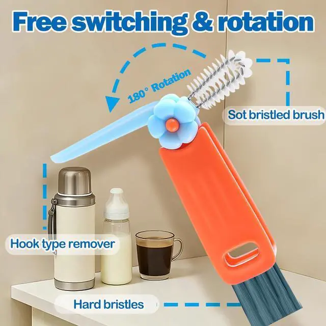 Alt view image 4 of 6 - 3 in 1 Cup Lid Cleaning Brush, 4PCS Multifunctional Crevice Cleaning Brush for Water Bottle Insulated Cup Tumbler Lid Groove Narrow Space Detail Cleaner Home Kitchen Gadgets