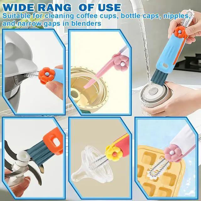Alt view image 6 of 6 - 3 in 1 Cup Lid Cleaning Brush, 4PCS Multifunctional Crevice Cleaning Brush for Water Bottle Insulated Cup Tumbler Lid Groove Narrow Space Detail Cleaner Home Kitchen Gadgets