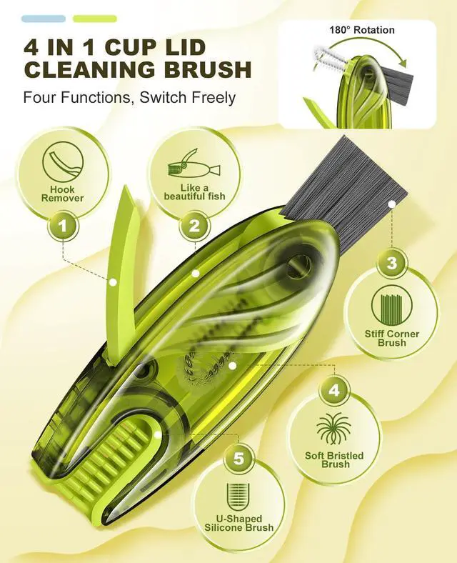 Alt view image 2 of 7 - 4 in 1 Cup Lid Gap Cleaning Brush Set 2 Pcs - Multifunctional Bottle Cleaning Brush Tools for Home Kitchen and Travel Cleaning | Portable Silicone Cup Lid Cleaner in 2 Colors