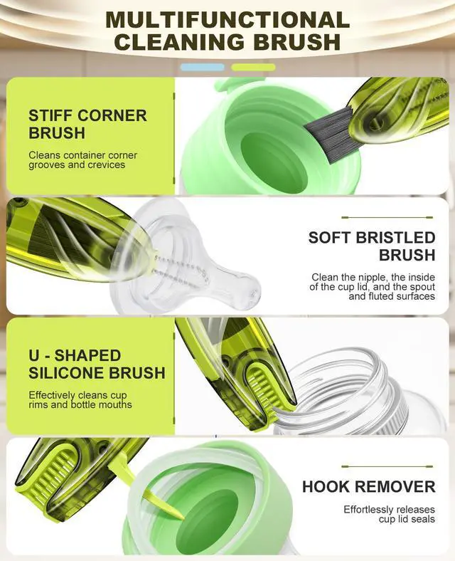 Alt view image 3 of 7 - 4 in 1 Cup Lid Gap Cleaning Brush Set 2 Pcs - Multifunctional Bottle Cleaning Brush Tools for Home Kitchen and Travel Cleaning | Portable Silicone Cup Lid Cleaner in 2 Colors