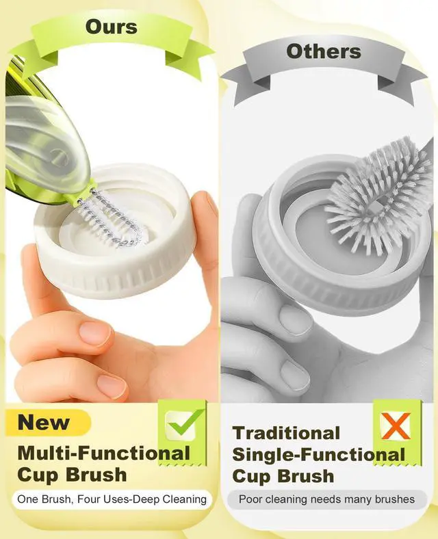 Alt view image 5 of 7 - 4 in 1 Cup Lid Gap Cleaning Brush Set 2 Pcs - Multifunctional Bottle Cleaning Brush Tools for Home Kitchen and Travel Cleaning | Portable Silicone Cup Lid Cleaner in 2 Colors