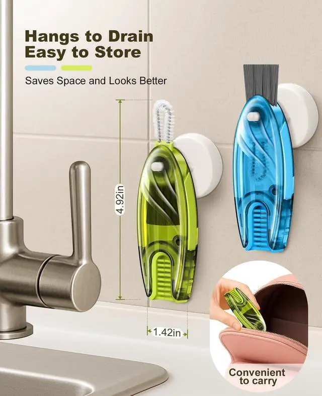 Alt view image 7 of 7 - 4 in 1 Cup Lid Gap Cleaning Brush Set 2 Pcs - Multifunctional Bottle Cleaning Brush Tools for Home Kitchen and Travel Cleaning | Portable Silicone Cup Lid Cleaner in 2 Colors
