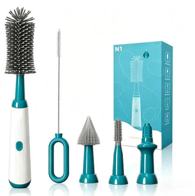 Main image of Electric Bottle Brush Set, 6-in-1 Electric Cleaning Brush with Waterproof Silicone Cleaner, 3 Replaceable Brush Heads, Straw Brush & Extension Rod, for Baby Feeding Supplies and Kitchen Utensils