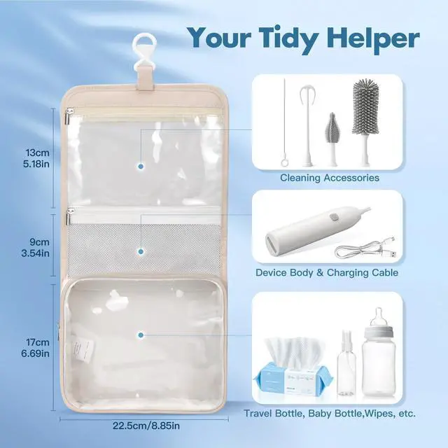 Alt view image 4 of 7 - Electric Baby Bottle Brush Cleaner, 7-in-1 Portable Cleaning Set with Soap Dispenser & Travel Bag, 150-Min Runtime, Silicone Brush for Nipple/Straw/Formula Mixing, IPX6 Waterproof