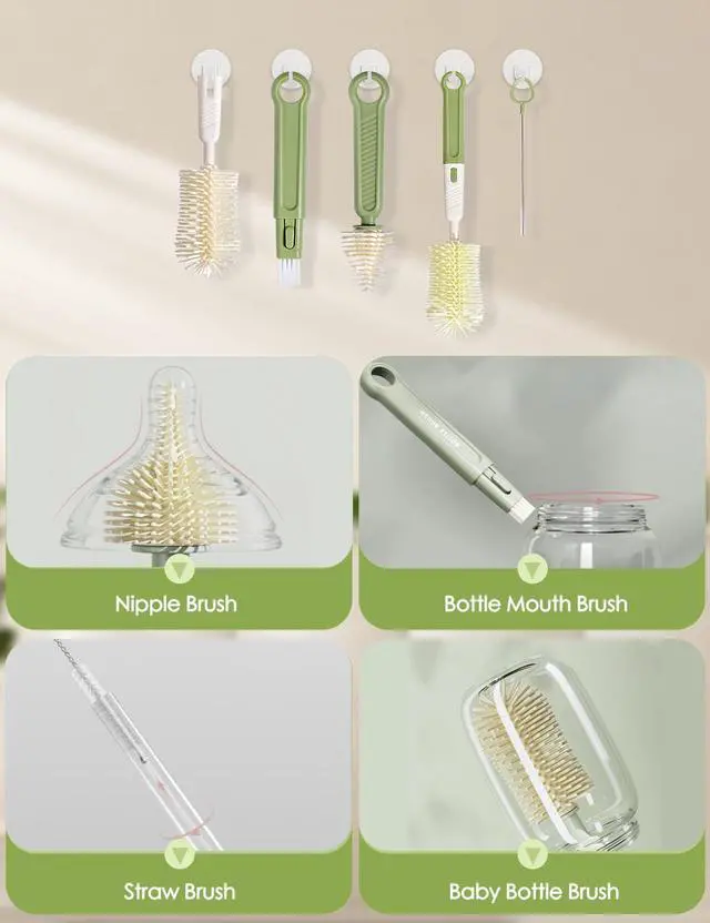 Alt view image 2 of 7 - Baby Bottle Brush Set-Travel Bottle Cleaner Kit with Silicone Brush,Drying Rack,Nipple Brush,Straw Brush,Bottle Mouth Brush,Storage Box-6 in 1 Portable Bottle Washing Kit for Home and Travel