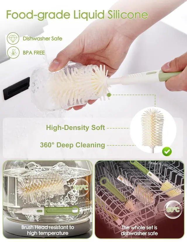 Alt view image 5 of 7 - Baby Bottle Brush Set-Travel Bottle Cleaner Kit with Silicone Brush,Drying Rack,Nipple Brush,Straw Brush,Bottle Mouth Brush,Storage Box-6 in 1 Portable Bottle Washing Kit for Home and Travel