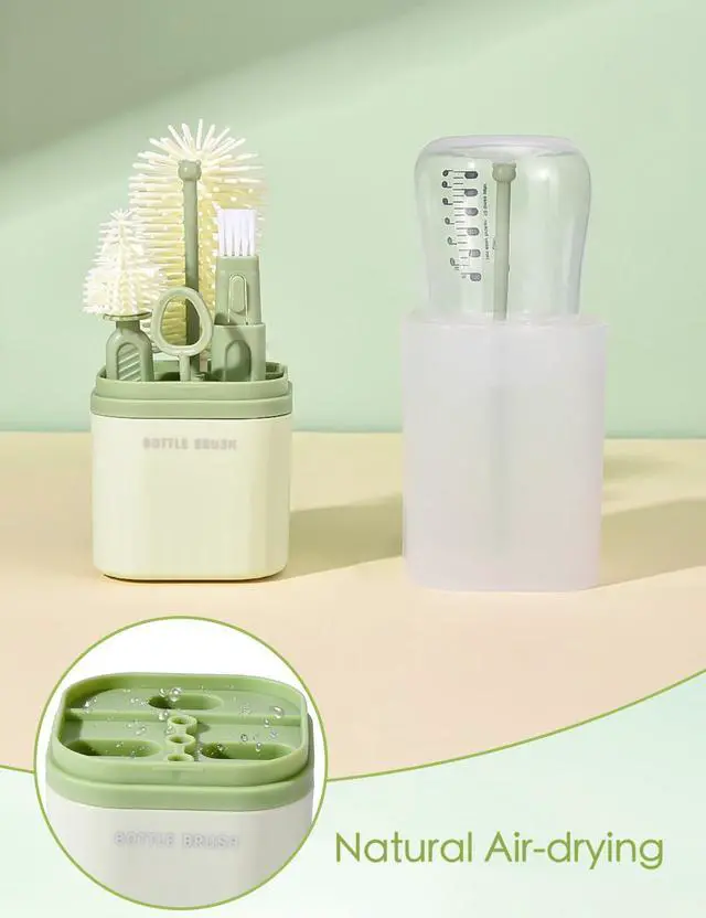 Alt view image 6 of 7 - Baby Bottle Brush Set-Travel Bottle Cleaner Kit with Silicone Brush,Drying Rack,Nipple Brush,Straw Brush,Bottle Mouth Brush,Storage Box-6 in 1 Portable Bottle Washing Kit for Home and Travel