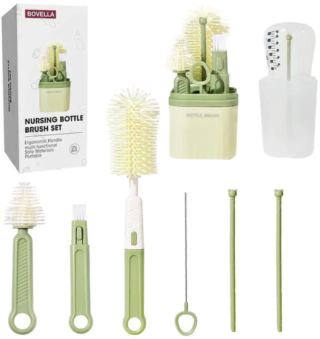Main image of Baby Bottle Brush Set-Travel Bottle Cleaner Kit with Silicone Brush,Drying Rack,Nipple Brush,Straw Brush,Bottle Mouth Brush,Storage Box-6 in 1 Portable Bottle Washing Kit for Home and Travel