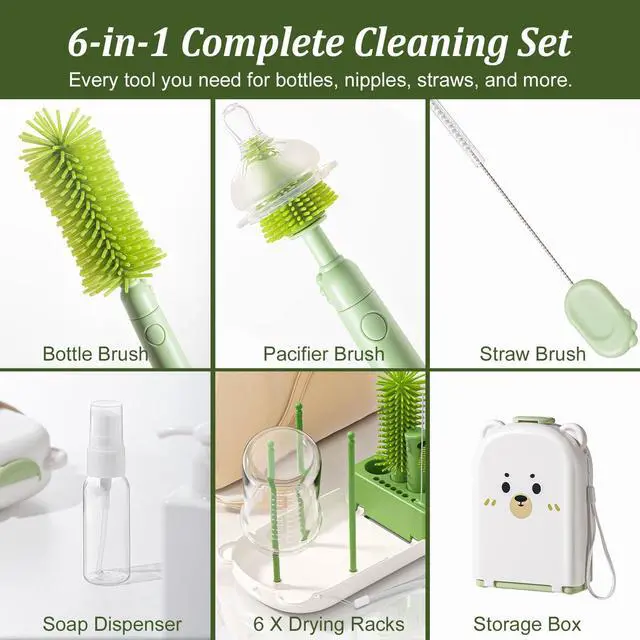Alt view image 4 of 7 - Travel Baby Bottle Cleaner Kit, 6-in-1 Brush Set for Bottles & Pumps