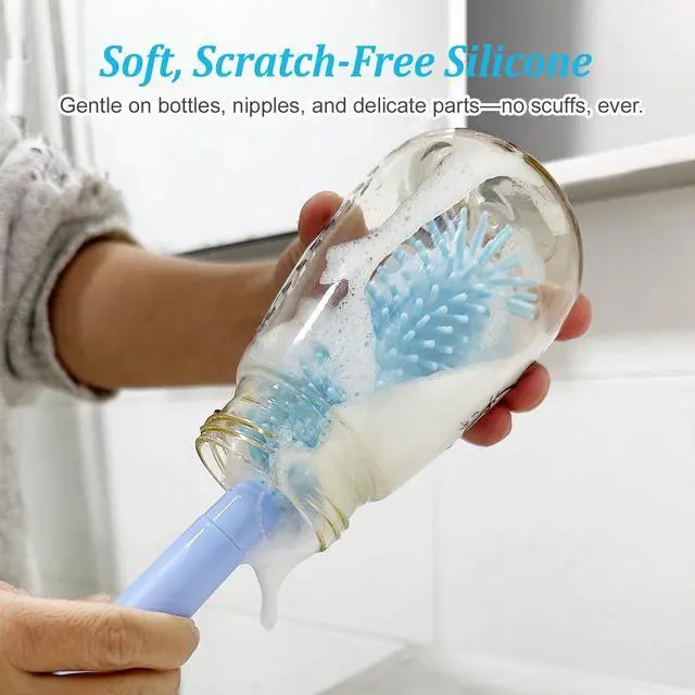 Alt view image 4 of 7 - Blue Travel Bottle Cleaner Kit with Drying Rack 6-in-1 Baby Bottle Washer & Silicone Brush Set for Pump Parts, Nipples & Straws Portable Baby Travel Essential in Compact Case