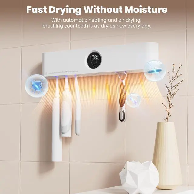 Alt view image 4 of 6 - Toothbrushs Holder and Cleaner Auto Cleaning/Drying in Circle Razor Holder Five Slots Easy Wash Rechargeable Wall Mounted for Bathroom Smart Home Gadgets
