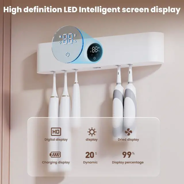 Alt view image 6 of 6 - Toothbrushs Holder and Cleaner Auto Cleaning/Drying in Circle Razor Holder Five Slots Easy Wash Rechargeable Wall Mounted for Bathroom Smart Home Gadgets