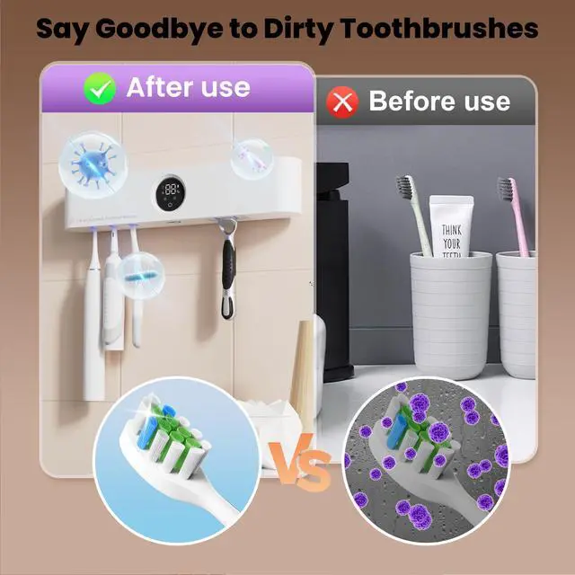 Alt view image 2 of 6 - Toothbrushs Holder and Cleaner Auto Cleaning/Drying in Circle Razor Holder Five Slots Easy Wash Rechargeable Wall Mounted for Bathroom Smart Home Gadgets
