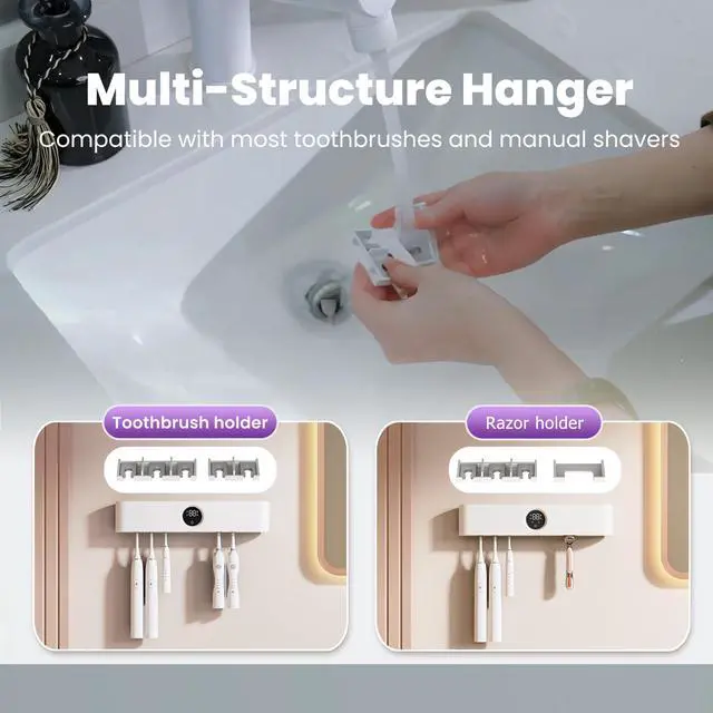 Alt view image 5 of 6 - Toothbrushs Holder and Cleaner Auto Cleaning/Drying in Circle Razor Holder Five Slots Easy Wash Rechargeable Wall Mounted for Bathroom Smart Home Gadgets