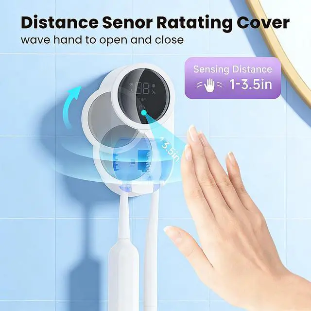 Alt view image 2 of 6 - Toothbrush Holder and Cleaner Razor Holder/Dryer Light Cleaning and Air Drying Automatic Ratating Cover Rechargeable Wall Mounted for Bathroom Portable for Trip