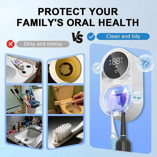 Alt view image 4 of 6 - Toothbrush Holder and Cleaner Razor Holder/Dryer Light Cleaning and Air Drying Automatic Ratating Cover Rechargeable Wall Mounted for Bathroom Portable for Trip