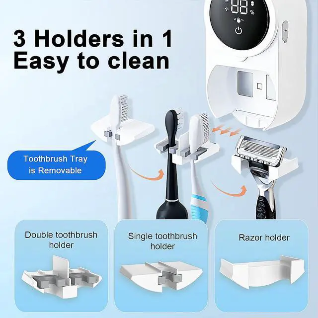 Alt view image 5 of 6 - Toothbrush Holder and Cleaner Razor Holder/Dryer Light Cleaning and Air Drying Automatic Ratating Cover Rechargeable Wall Mounted for Bathroom Portable for Trip