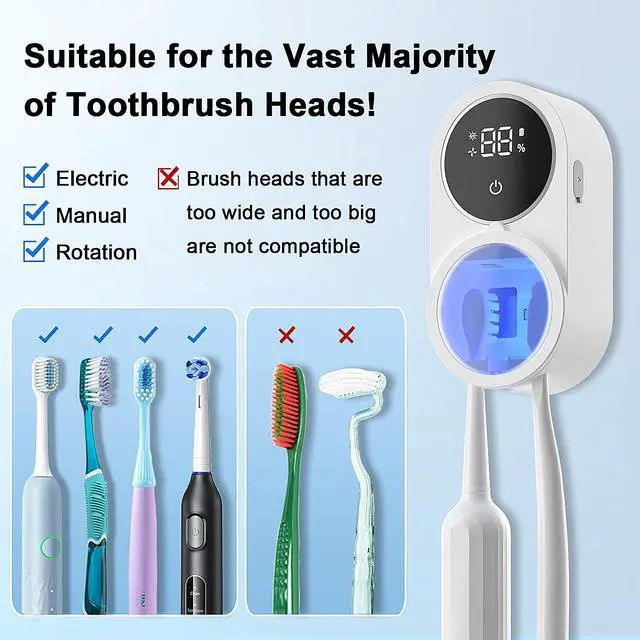 Alt view image 6 of 6 - Toothbrush Holder and Cleaner Razor Holder/Dryer Light Cleaning and Air Drying Automatic Ratating Cover Rechargeable Wall Mounted for Bathroom Portable for Trip