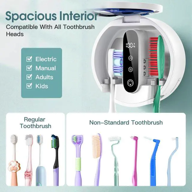 Alt view image 4 of 7 - Upgraded UV Toothbrush Cleaner Holder, Electric Toothbrush Holder for Bathroom,Tooth Brush Holders Wall Mounted,LED Smart Screen,Cleaning and Drying Fits All Toothbrushes for Home & Travel