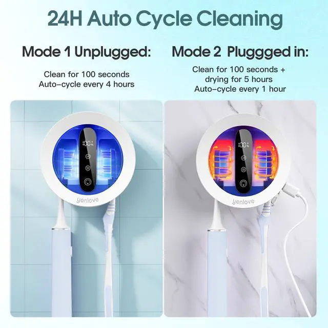 Alt view image 5 of 7 - Upgraded UV Toothbrush Cleaner Holder, Electric Toothbrush Holder for Bathroom,Tooth Brush Holders Wall Mounted,LED Smart Screen,Cleaning and Drying Fits All Toothbrushes for Home & Travel