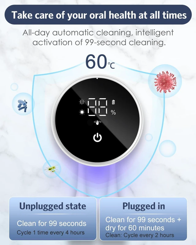 Alt view image 4 of 7 - Upgraded UV Toothbrush Sanitizer Holder with Infrared Sensor & Heat Drying, Temracha Wall-Mounted Toothbrush Holder for the Bathroom, LED Smart Display, Fits Toothbrushes & Razor, Portable for Travel