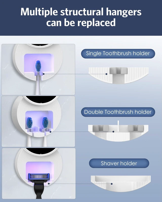 Alt view image 5 of 7 - Upgraded UV Toothbrush Sanitizer Holder with Infrared Sensor & Heat Drying, Temracha Wall-Mounted Toothbrush Holder for the Bathroom, LED Smart Display, Fits Toothbrushes & Razor, Portable for Travel