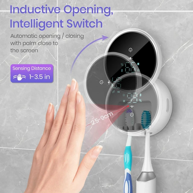Alt view image 2 of 7 - Toothbrush Holder and Cleaner for Bathroom,Wall Mounted,Razor Holder | Automatic Open Close Cover, Clean, Dry for Home Business Travel