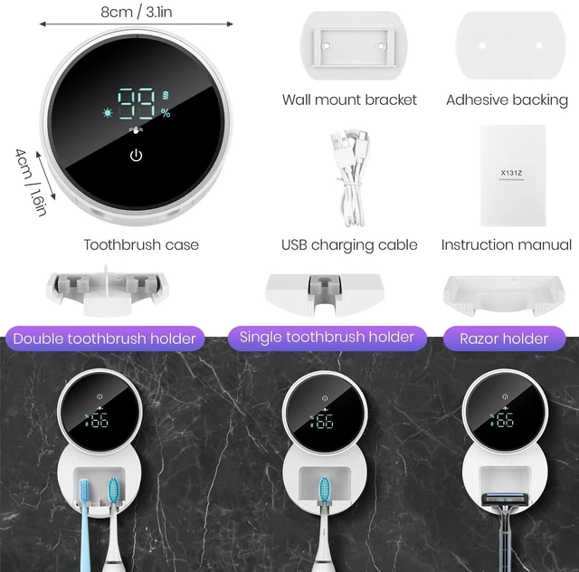 Alt view image 6 of 7 - Toothbrush Holder and Cleaner for Bathroom,Wall Mounted,Razor Holder | Automatic Open Close Cover, Clean, Dry for Home Business Travel
