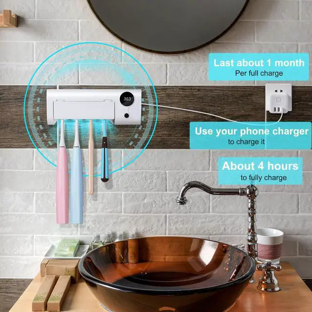 Alt view image 6 of 7 - UV Toothbrush Holder for Bathroom, Toothbrush Cleaner Wall Mounted Cordless