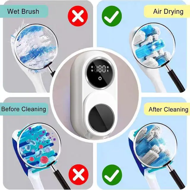 Alt view image 7 of 7 - Toothbrush Cleaner & Toothbrush Holder, Cleaning and Air Drying, LED Smart Screen, Rechargeable Wall Mount Toothbrush Holder for Bathrooms
