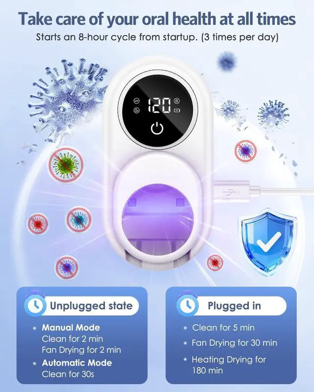Alt view image 2 of 7 - Toothbrush Sanitizer Holder, Upgraded UV Toothbrush Holder with Dual-Mode Clean & Fan Dry, LED Smart Screen, Auto-Inductive Cover, Toothbrush Wall Mounted Cleaner Organizer for Bathroom, Trip