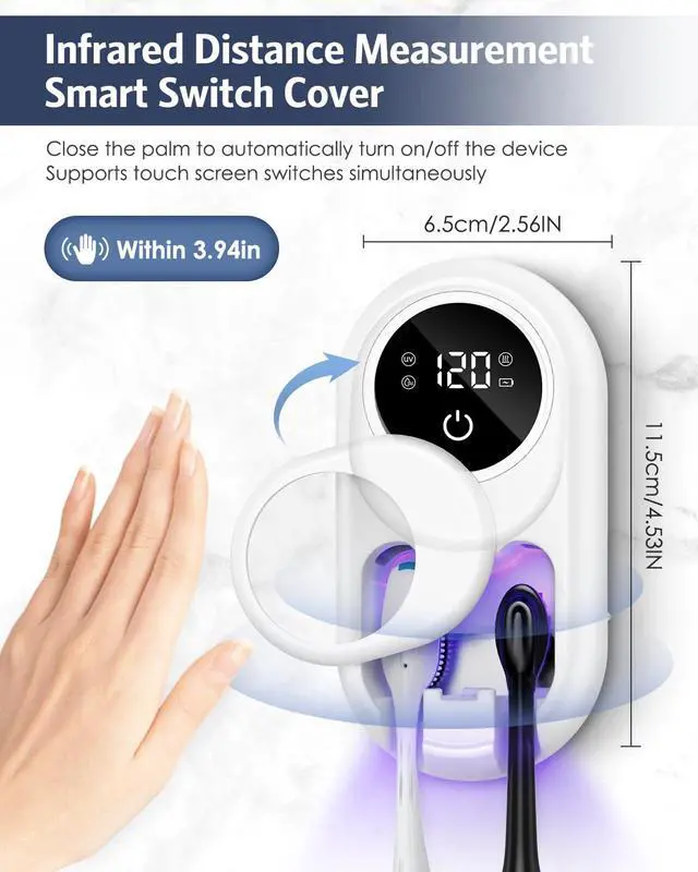 Alt view image 3 of 7 - Toothbrush Sanitizer Holder, Upgraded UV Toothbrush Holder with Dual-Mode Clean & Fan Dry, LED Smart Screen, Auto-Inductive Cover, Toothbrush Wall Mounted Cleaner Organizer for Bathroom, Trip
