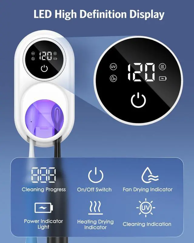 Alt view image 4 of 7 - Toothbrush Sanitizer Holder, Upgraded UV Toothbrush Holder with Dual-Mode Clean & Fan Dry, LED Smart Screen, Auto-Inductive Cover, Toothbrush Wall Mounted Cleaner Organizer for Bathroom, Trip