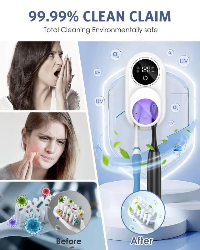 Alt view image 5 of 7 - Toothbrush Sanitizer Holder, Upgraded UV Toothbrush Holder with Dual-Mode Clean & Fan Dry, LED Smart Screen, Auto-Inductive Cover, Toothbrush Wall Mounted Cleaner Organizer for Bathroom, Trip