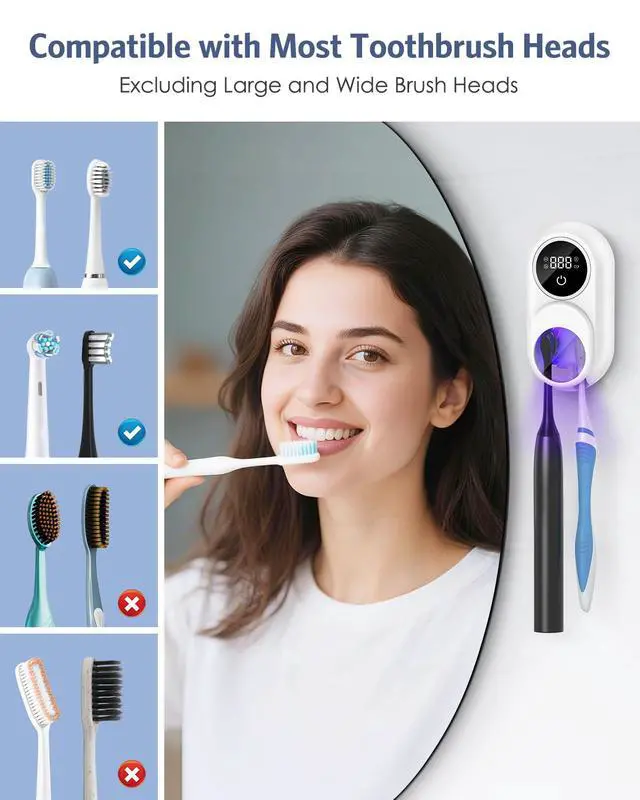 Alt view image 6 of 7 - Toothbrush Sanitizer Holder, Upgraded UV Toothbrush Holder with Dual-Mode Clean & Fan Dry, LED Smart Screen, Auto-Inductive Cover, Toothbrush Wall Mounted Cleaner Organizer for Bathroom, Trip