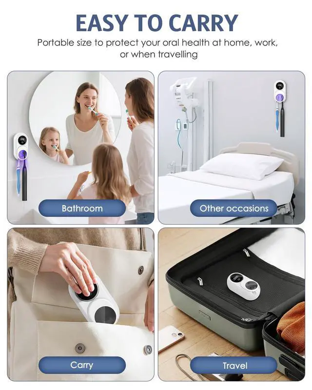 Alt view image 7 of 7 - Toothbrush Sanitizer Holder, Upgraded UV Toothbrush Holder with Dual-Mode Clean & Fan Dry, LED Smart Screen, Auto-Inductive Cover, Toothbrush Wall Mounted Cleaner Organizer for Bathroom, Trip
